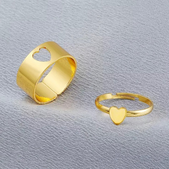 Matching Gold Heart Ring Set - Picture 2 of 2